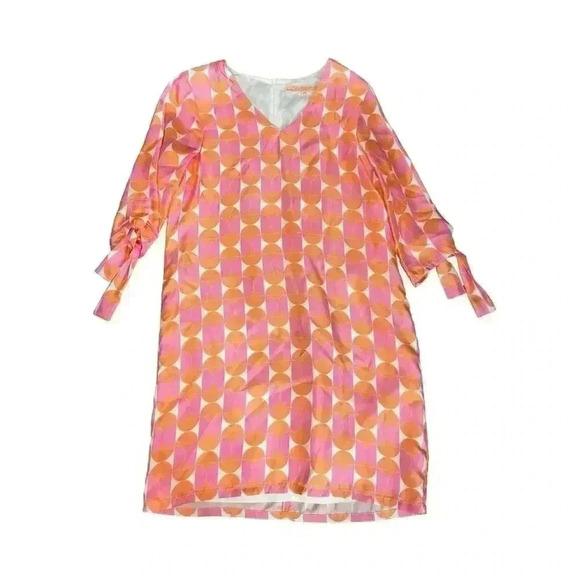 Vilagallo Arken Silk Dress Geometric Print V Neck Long Sleeve Mod Retro - Picture 4 of 12